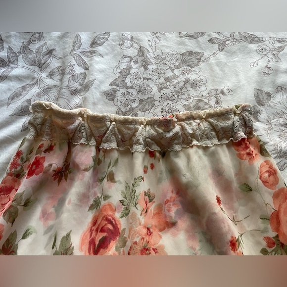 Vintage Pull On Cream Floral Asymmetric Slip Skirt Medium Fairycore Coquette - Picture 3 of 8